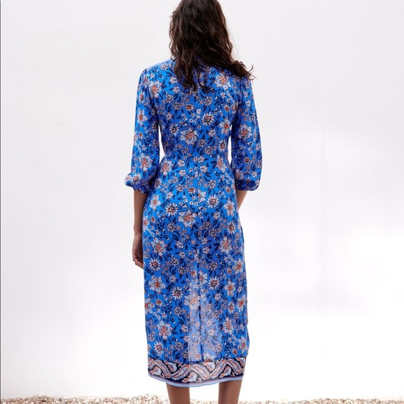 ZARA BLOGGER FAVORITE FLORAL PRINT DRESS BLUE - Picture 15 of 16